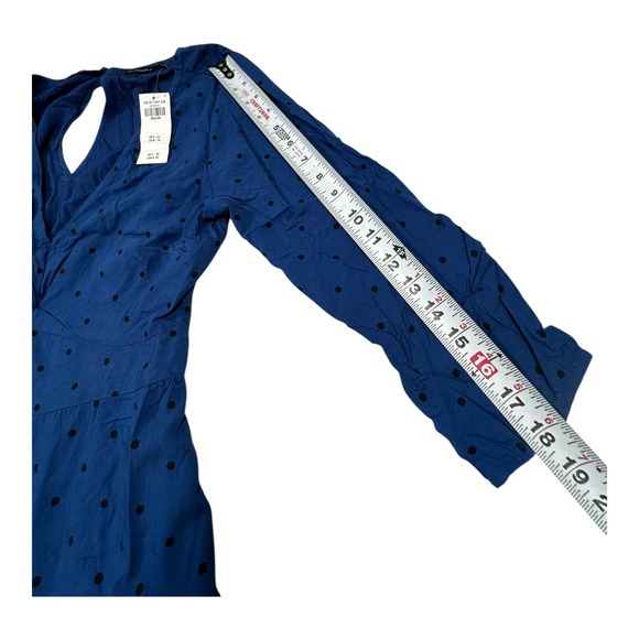 Abercrombie & Fitch Blue Black Polka Dot Front‎ Keyhole Midi Dress Size Medium - Picture 7 of 10